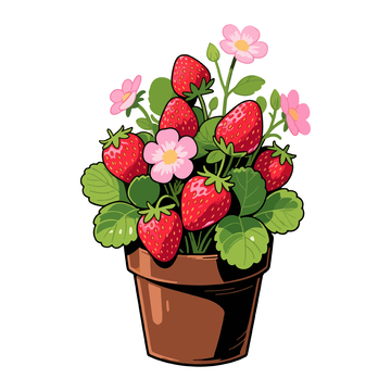 卡通草莓盆栽矢量图