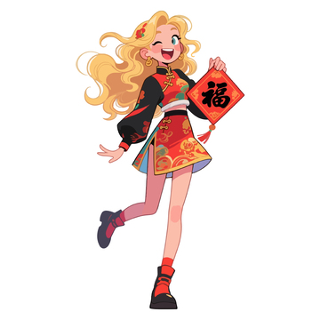 动漫风春节喜庆女孩插画素材