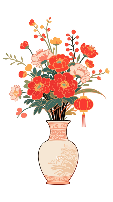 传统中式花瓶花卉图案设计