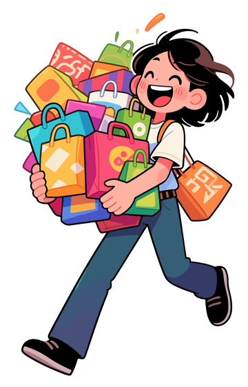 卡通购物少女插画