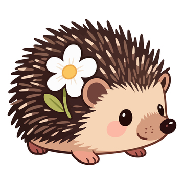 卡通刺猬与花朵矢量插画
