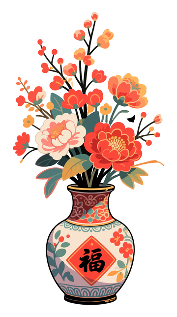 传统中国风花瓶花卉插画