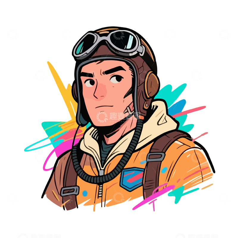 源文件下载【趣麦麦图】卡通飞行员头像插画设计素材