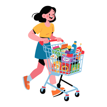 卡通购物女孩生活场景矢量图