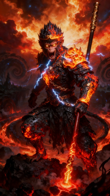 火焰悟空大圣插画幻想风格