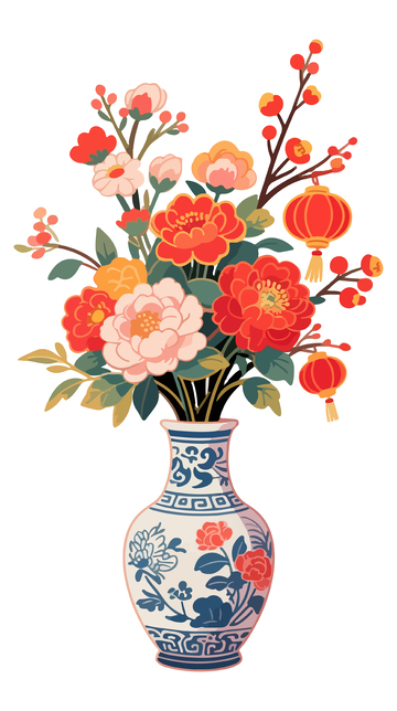 青花瓷花卉灯笼装饰画