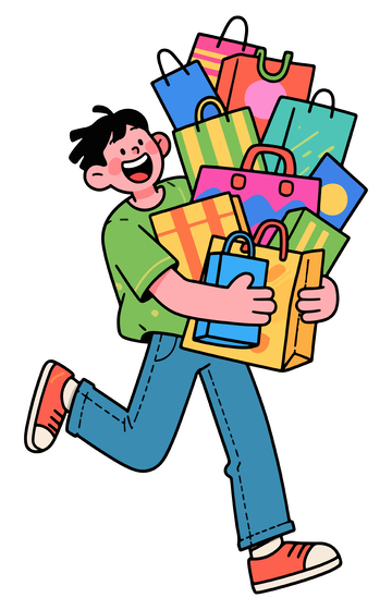 卡通购物狂欢插画
