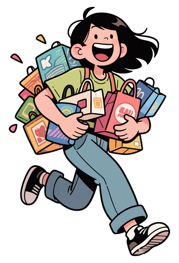 卡通购物少女插画素材