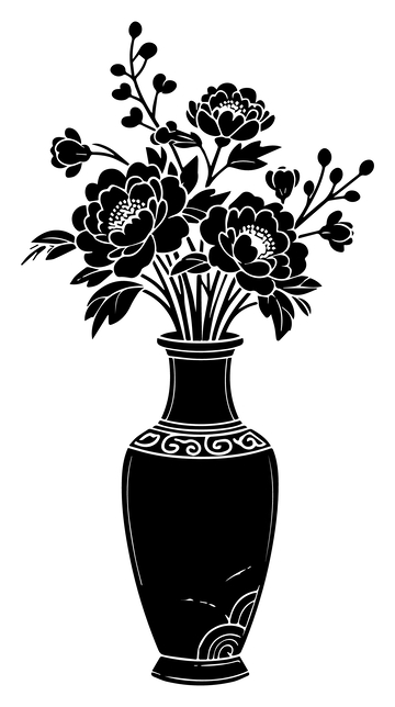 黑白花瓶花卉图案剪影