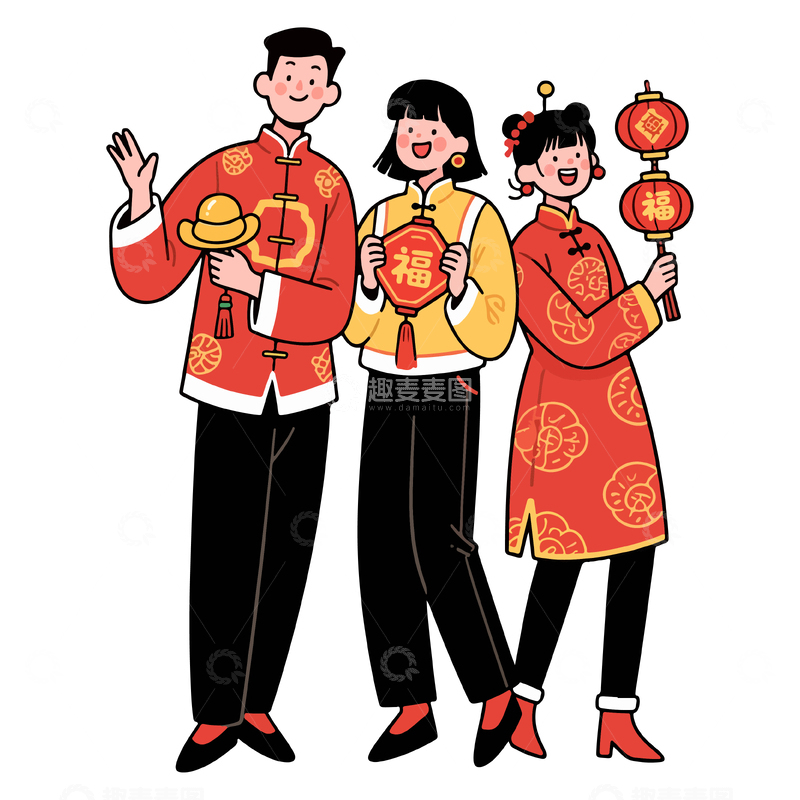 源文件下载【趣麦麦图】喜庆春节插画人物4