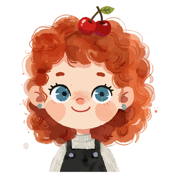 卡通风格卷发女孩头像插画