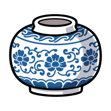 青花瓷罐卡通图案矢量素材