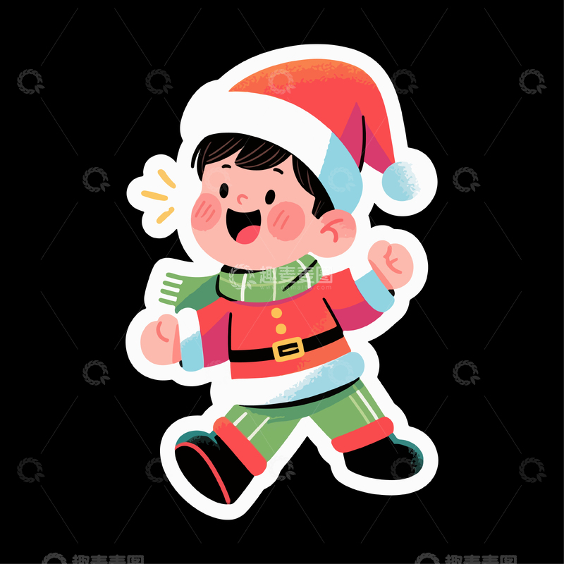 源文件下载【趣麦麦图】卡通圣诞精灵形象贴纸矢量图