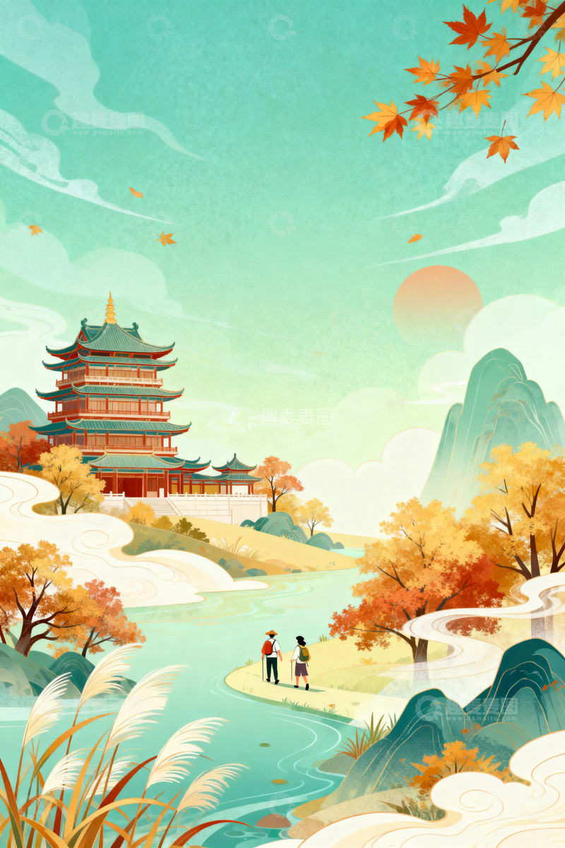 高清大图下载【趣麦麦图】秋天国风艺术背景12