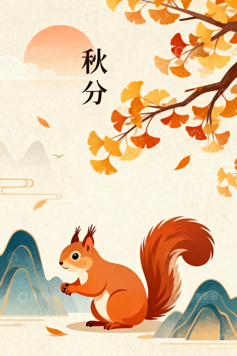 高清大图下载【趣麦麦图】秋天松鼠落叶背景8