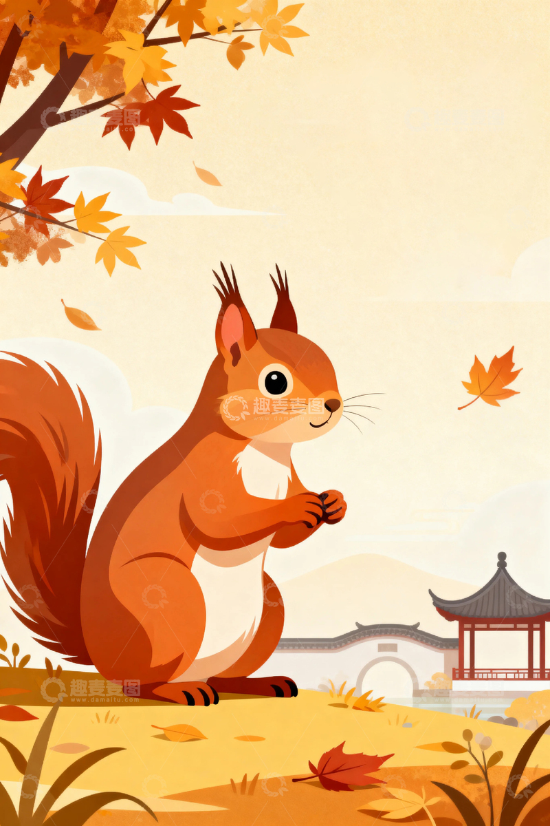 高清大图下载【趣麦麦图】秋天松鼠落叶背景9