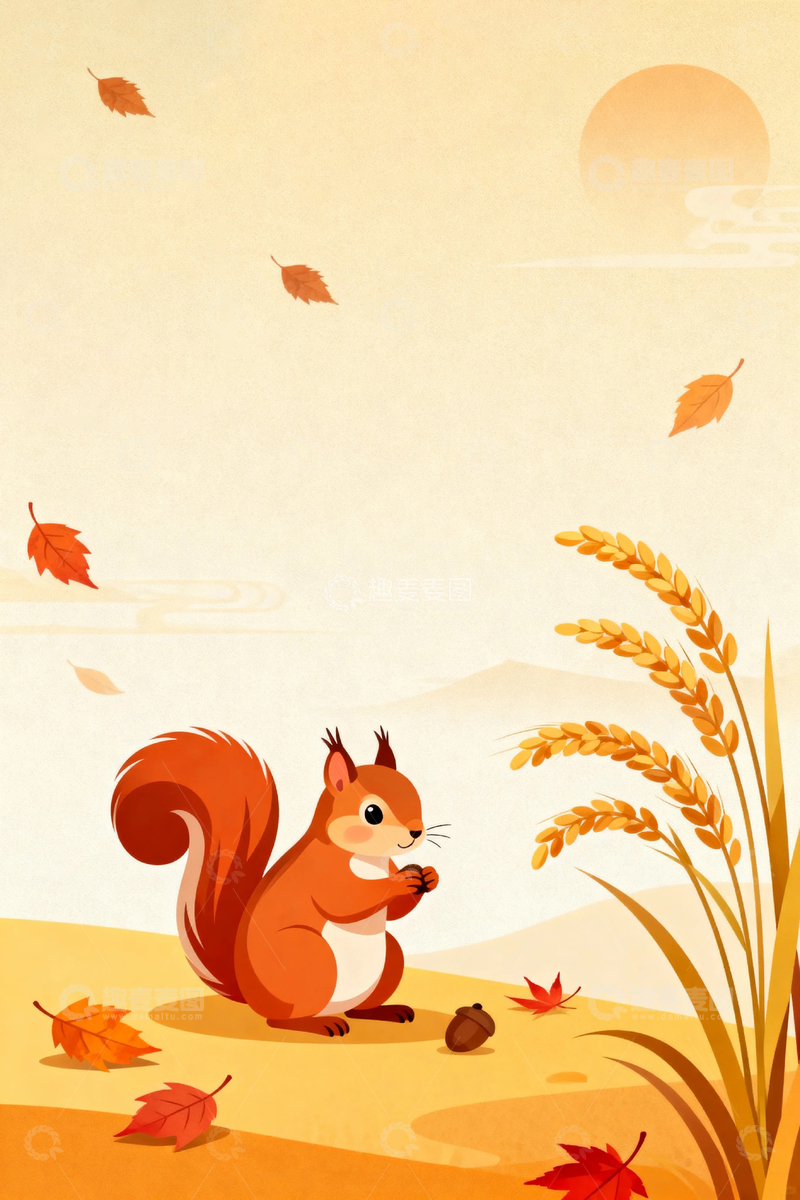 高清大图下载【趣麦麦图】秋天松鼠落叶背景6