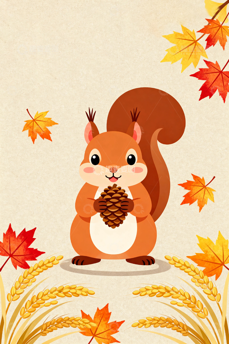 高清大图下载【趣麦麦图】秋天松鼠落叶背景
