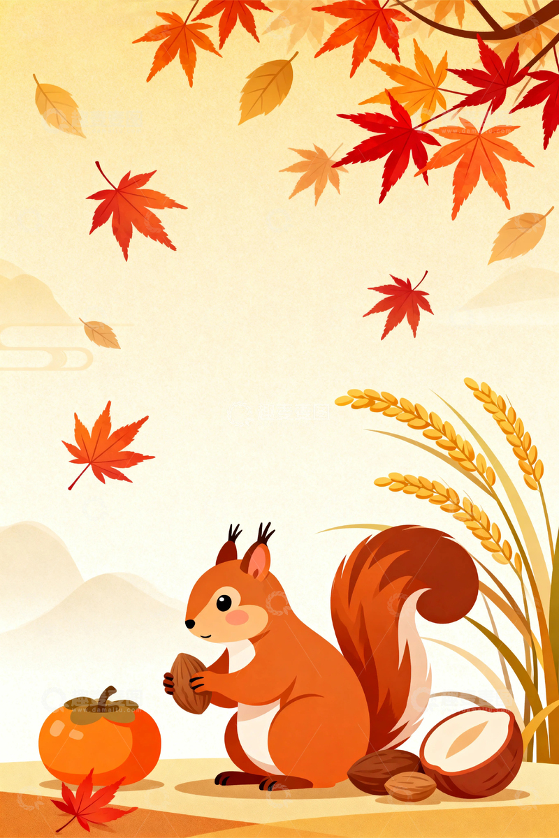 高清大图下载【趣麦麦图】秋天松鼠落叶背景4