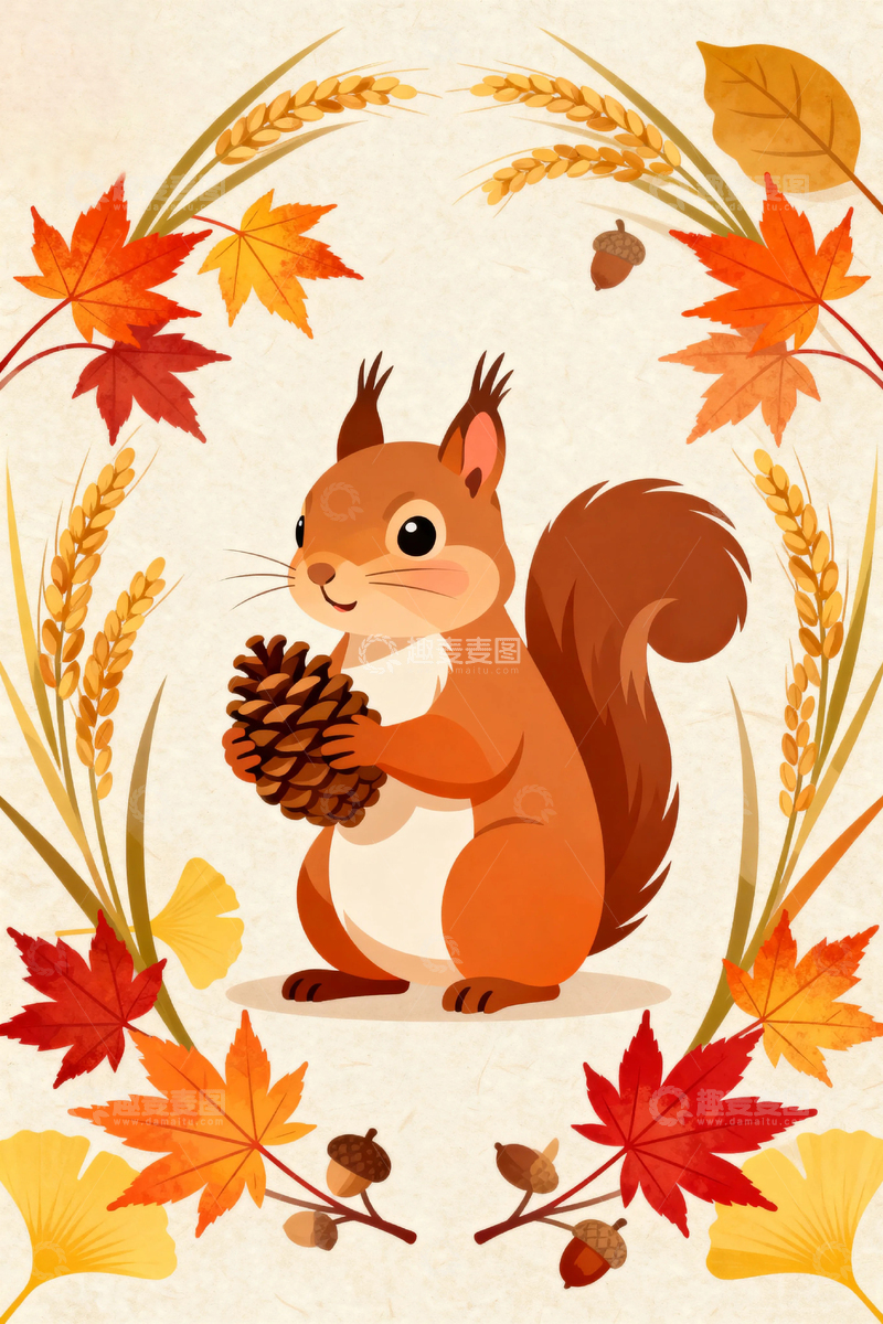 高清大图下载【趣麦麦图】秋天松鼠落叶背景1