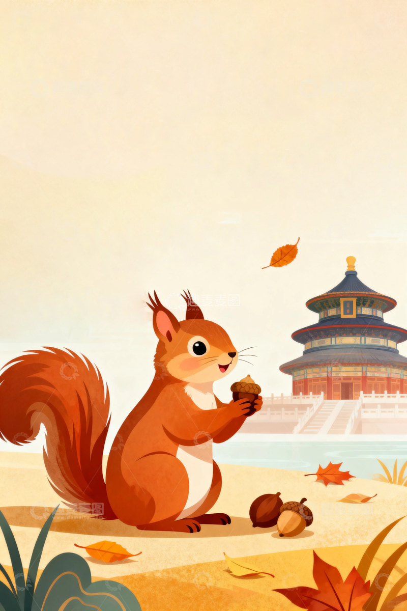 高清大图下载【趣麦麦图】秋天松鼠落叶背景2