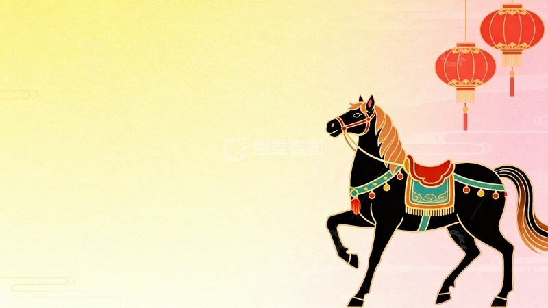 高清大图下载【趣麦麦图】国风马年节日背景005
