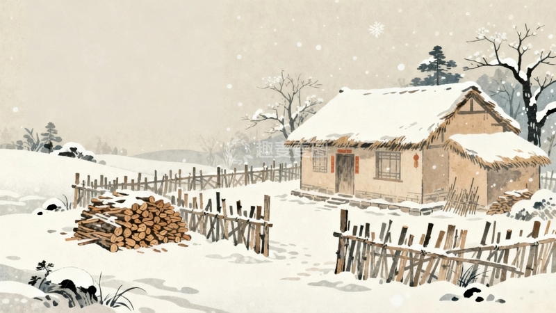 高清大图下载【趣麦麦图】工笔画冬季节气海报背景10