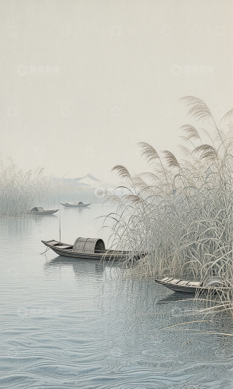 高清大图下载【趣麦麦图】工笔画江上泛舟图7