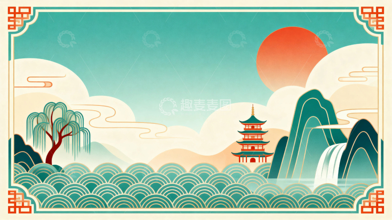 高清大图下载【趣麦麦图】国风红色节日背景8