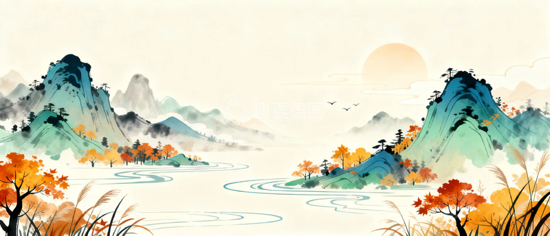 高清大图下载【趣麦麦图】国风秋季背景07