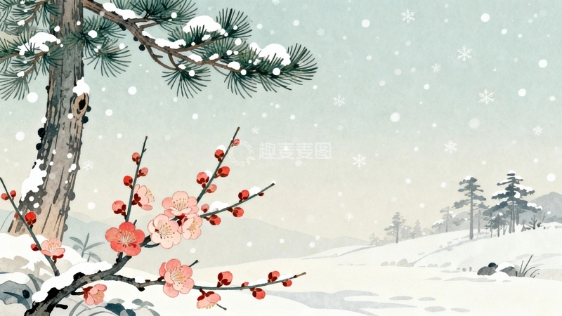高清大图下载【趣麦麦图】工笔画冬季节气海报背景15