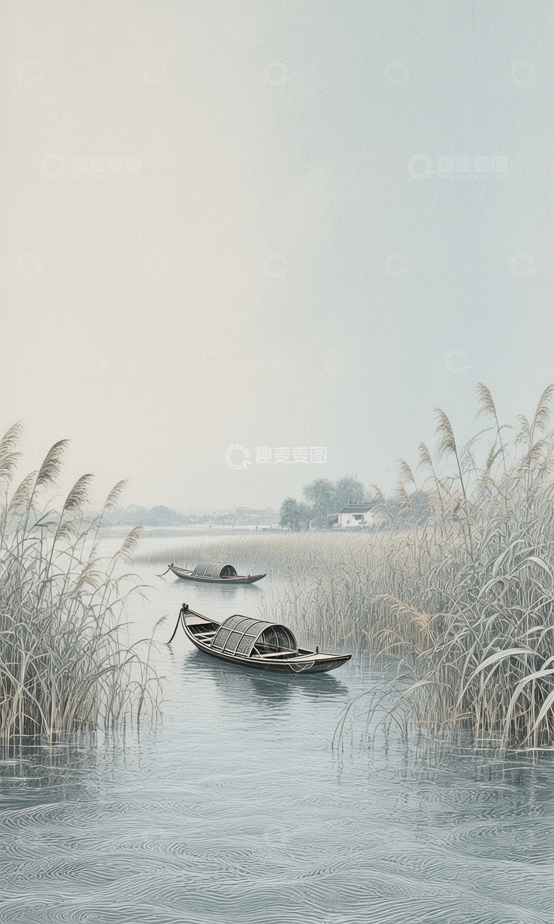 高清大图下载【趣麦麦图】工笔画江上泛舟图6