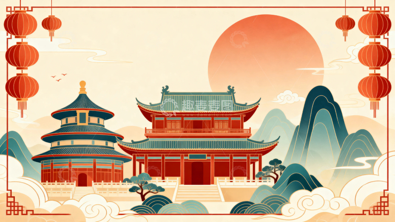 高清大图下载【趣麦麦图】-国风红色节日背景3
