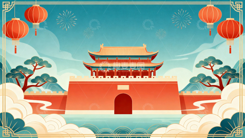 高清大图下载【趣麦麦图】国风红色节日背景01