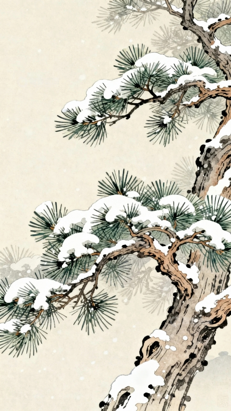 高清大图下载【趣麦麦图】工笔画国风国潮大雪背景4