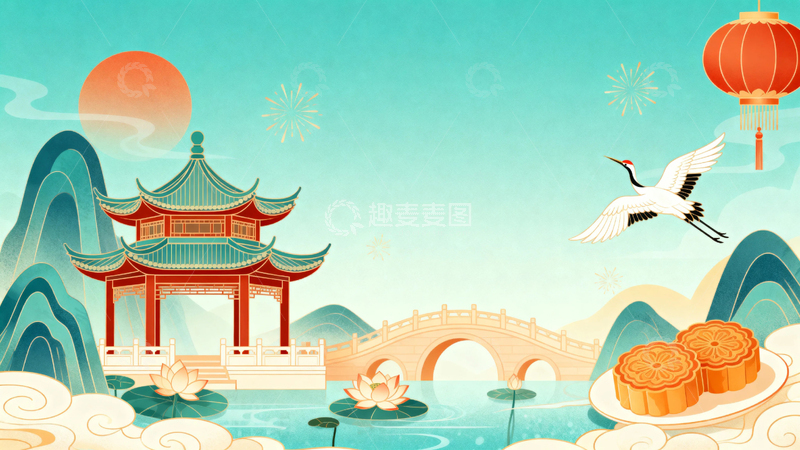 高清大图下载【趣麦麦图】国风红色节日背景008