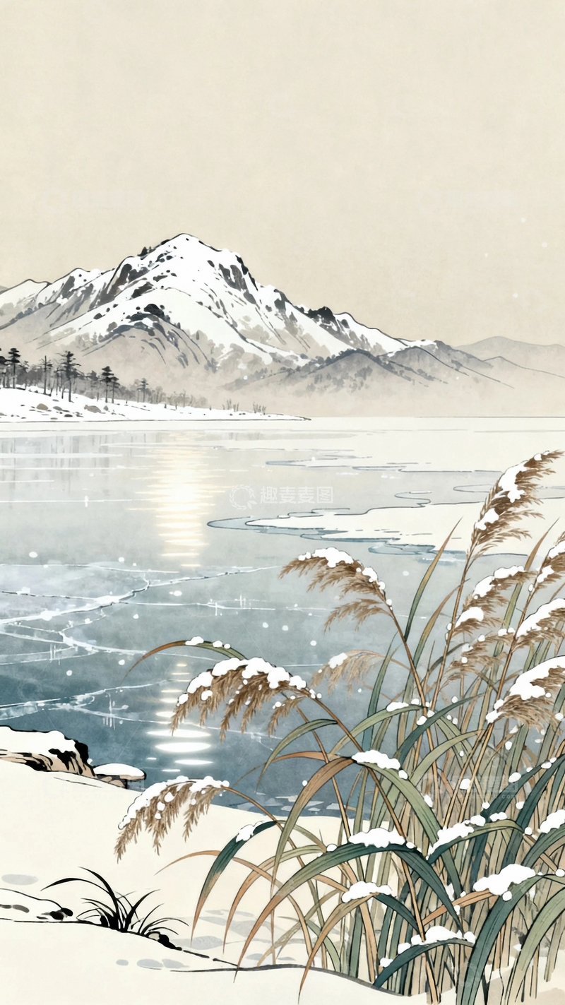 高清大图下载【趣麦麦图】国风国潮工笔画大雪节气背景15