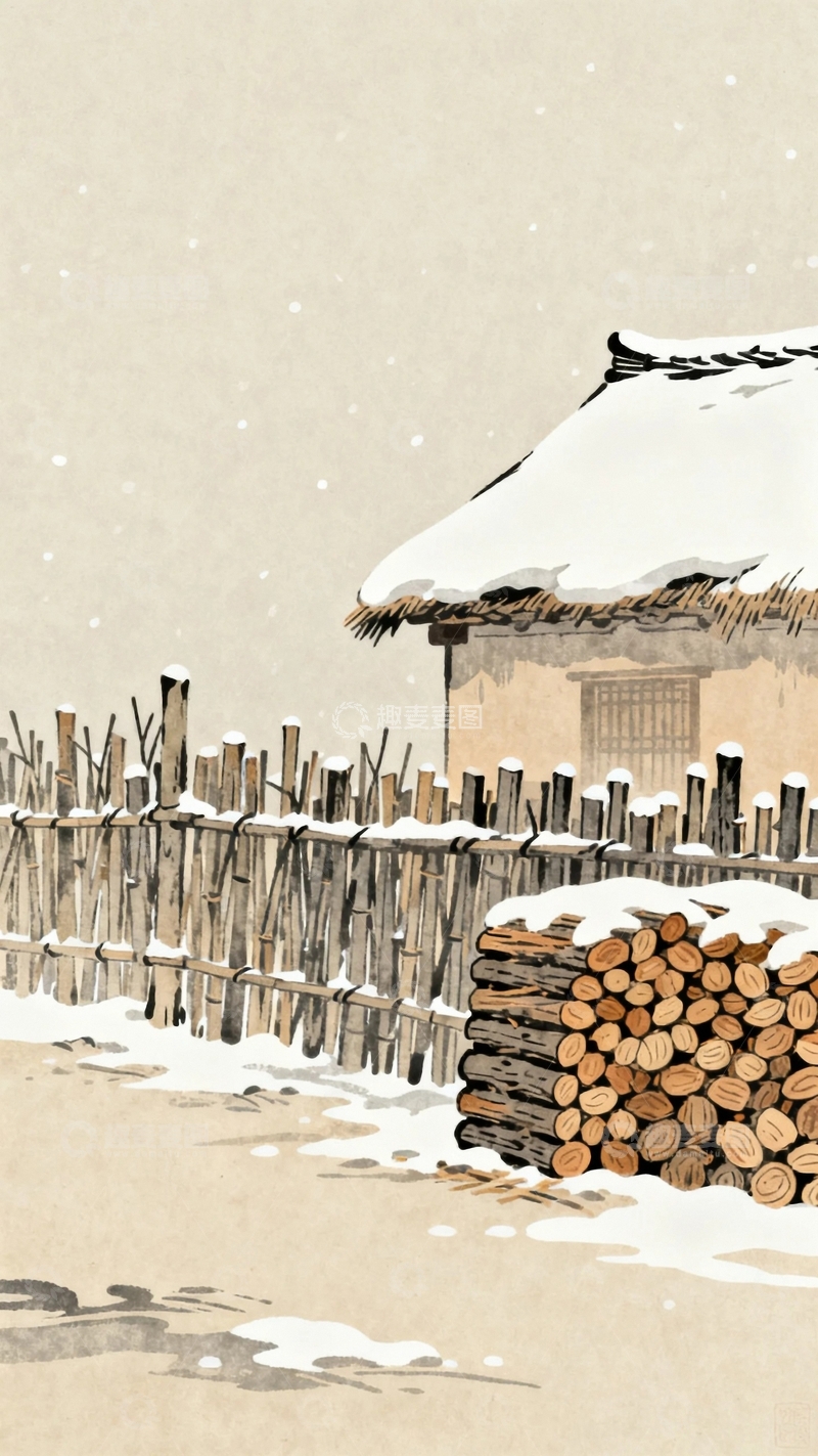 高清大图下载【趣麦麦图】工笔画国风国潮大雪背景8