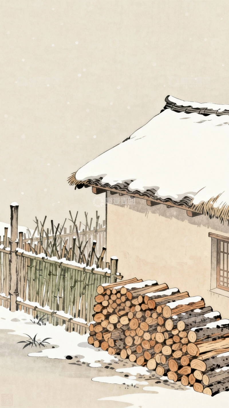 高清大图下载【趣麦麦图】工笔画国风国潮大雪背景5