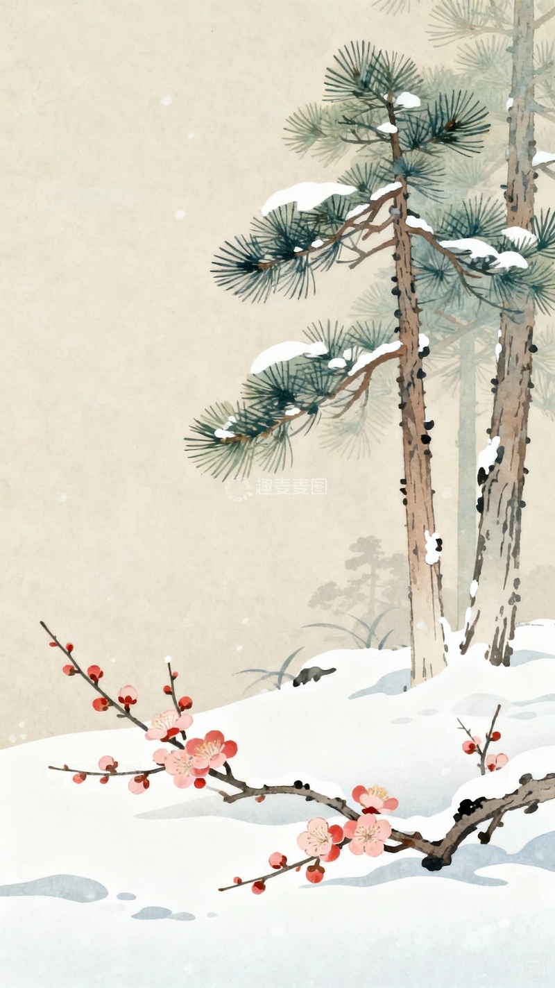 高清大图下载【趣麦麦图】国风国潮工笔画大雪节气背景20