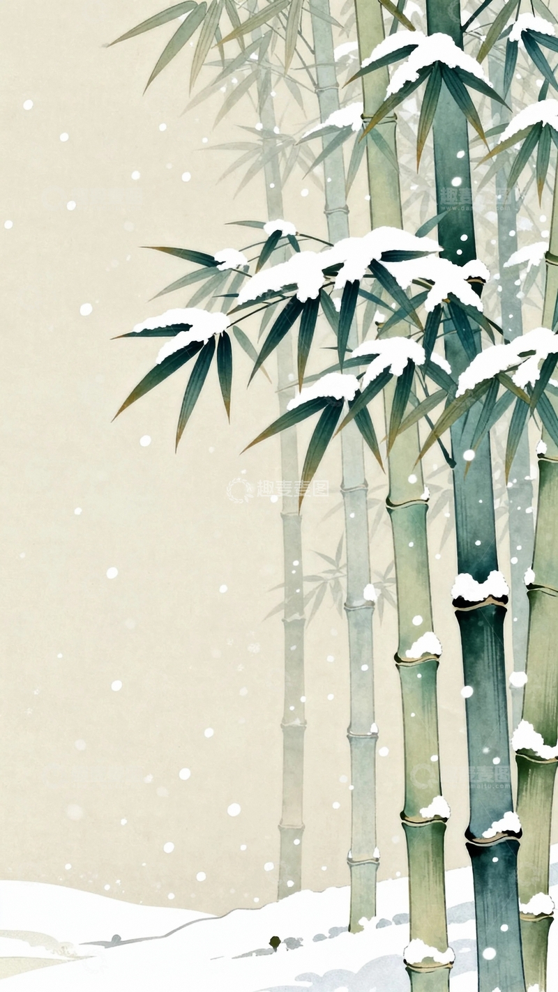 高清大图下载【趣麦麦图】国风国潮工笔画大雪节气背景5