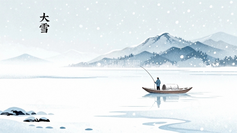 高清大图下载【趣麦麦图】工笔画冬季节气海报背景2