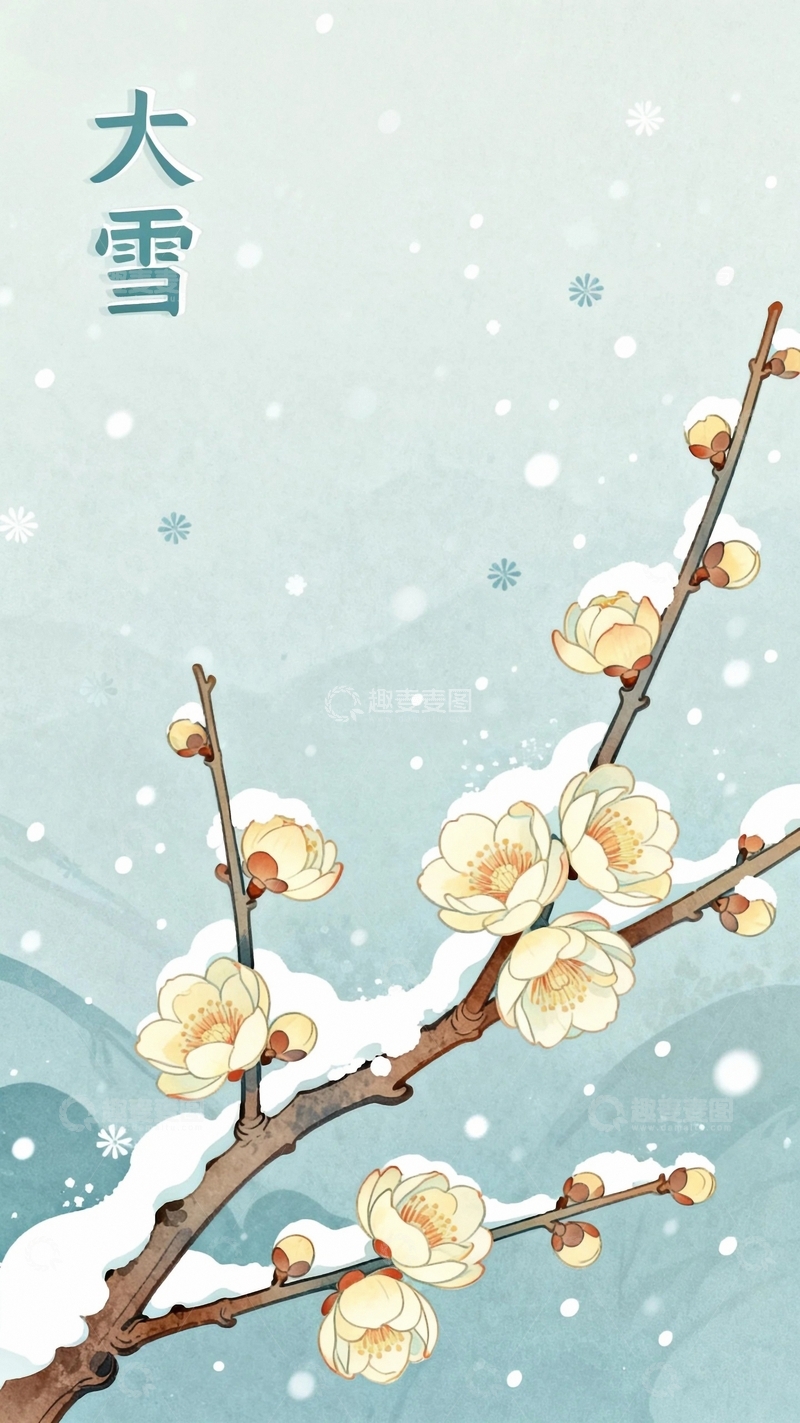 高清大图下载【趣麦麦图】工笔画国风国潮大雪背景12
