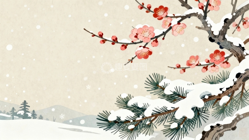 高清大图下载【趣麦麦图】冬日冬季大雪节气背景2