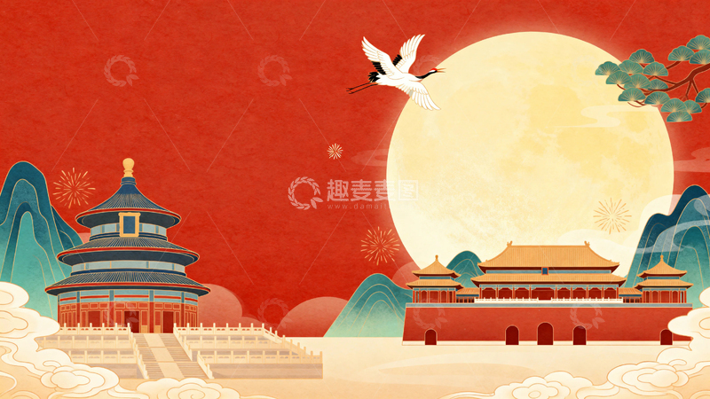 高清大图下载【趣麦麦图】国风红色节日背景005