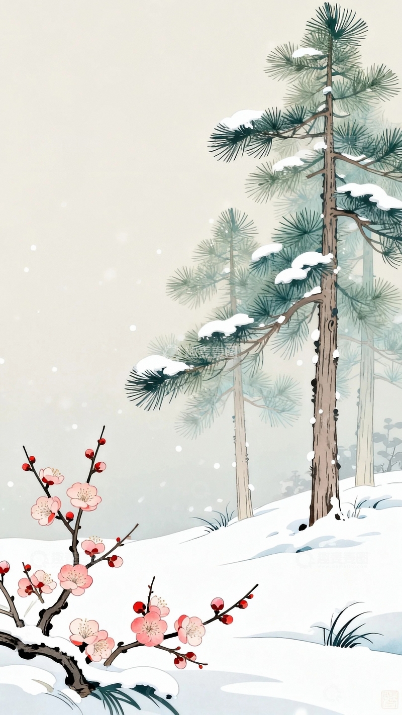 高清大图下载【趣麦麦图】国风国潮工笔画大雪节气背景19