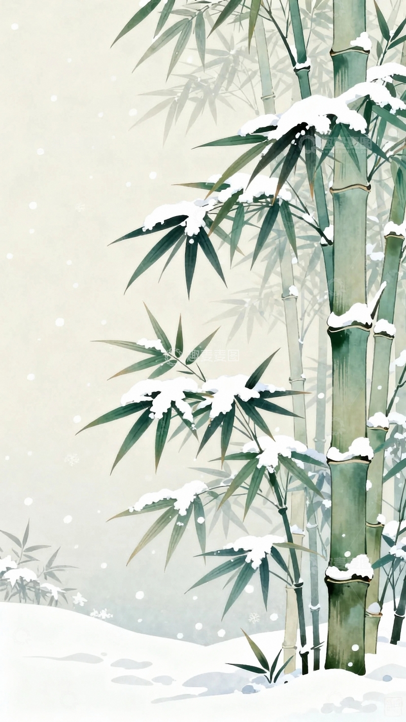 高清大图下载【趣麦麦图】国风国潮工笔画大雪节气背景7