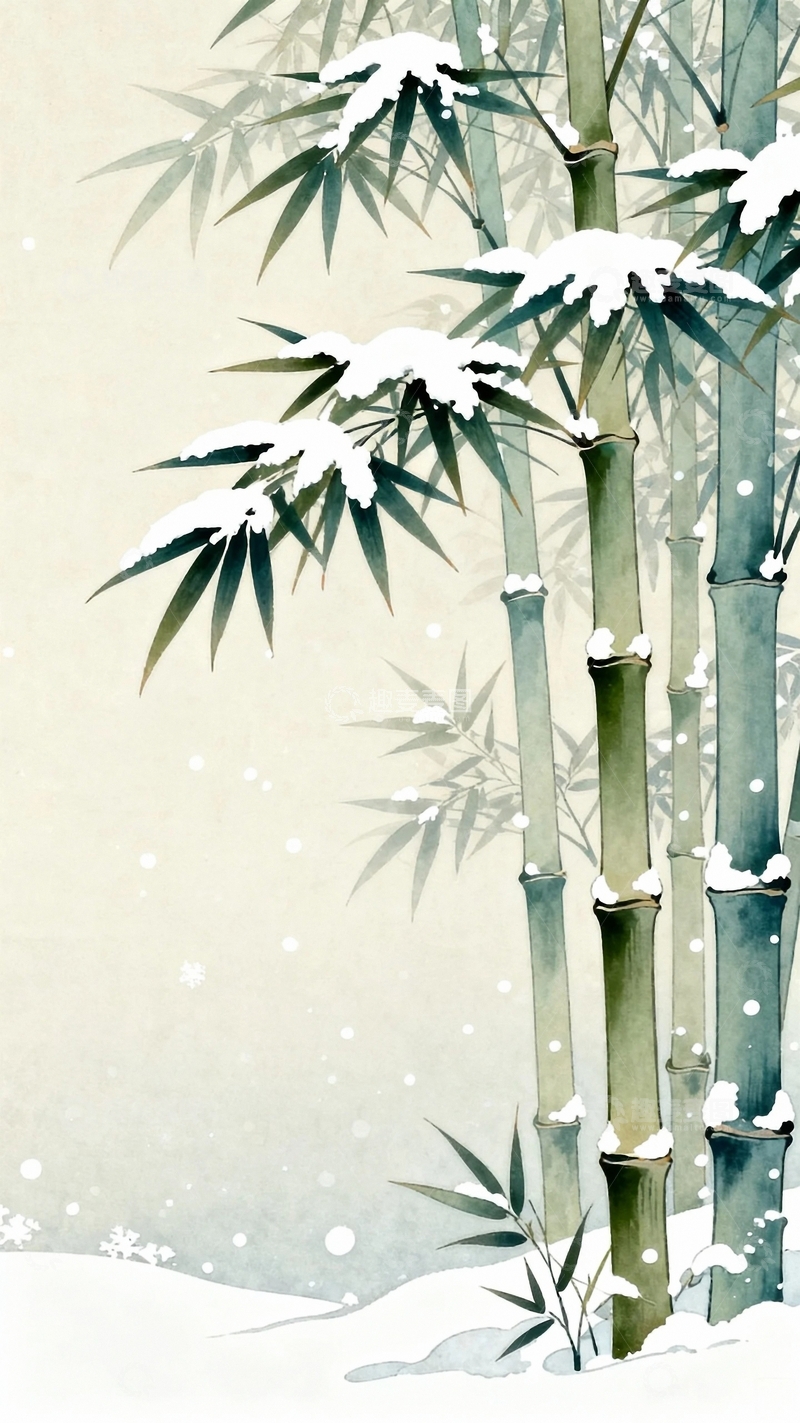 高清大图下载【趣麦麦图】国风国潮工笔画大雪节气背景6