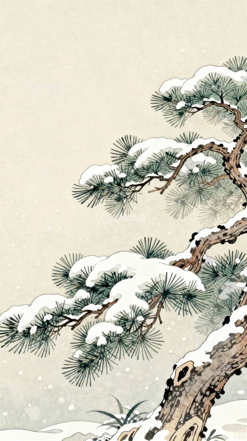 高清大图下载【趣麦麦图】工笔画国风国潮大雪背景1