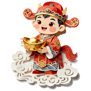 卡通财神爷金元宝插画